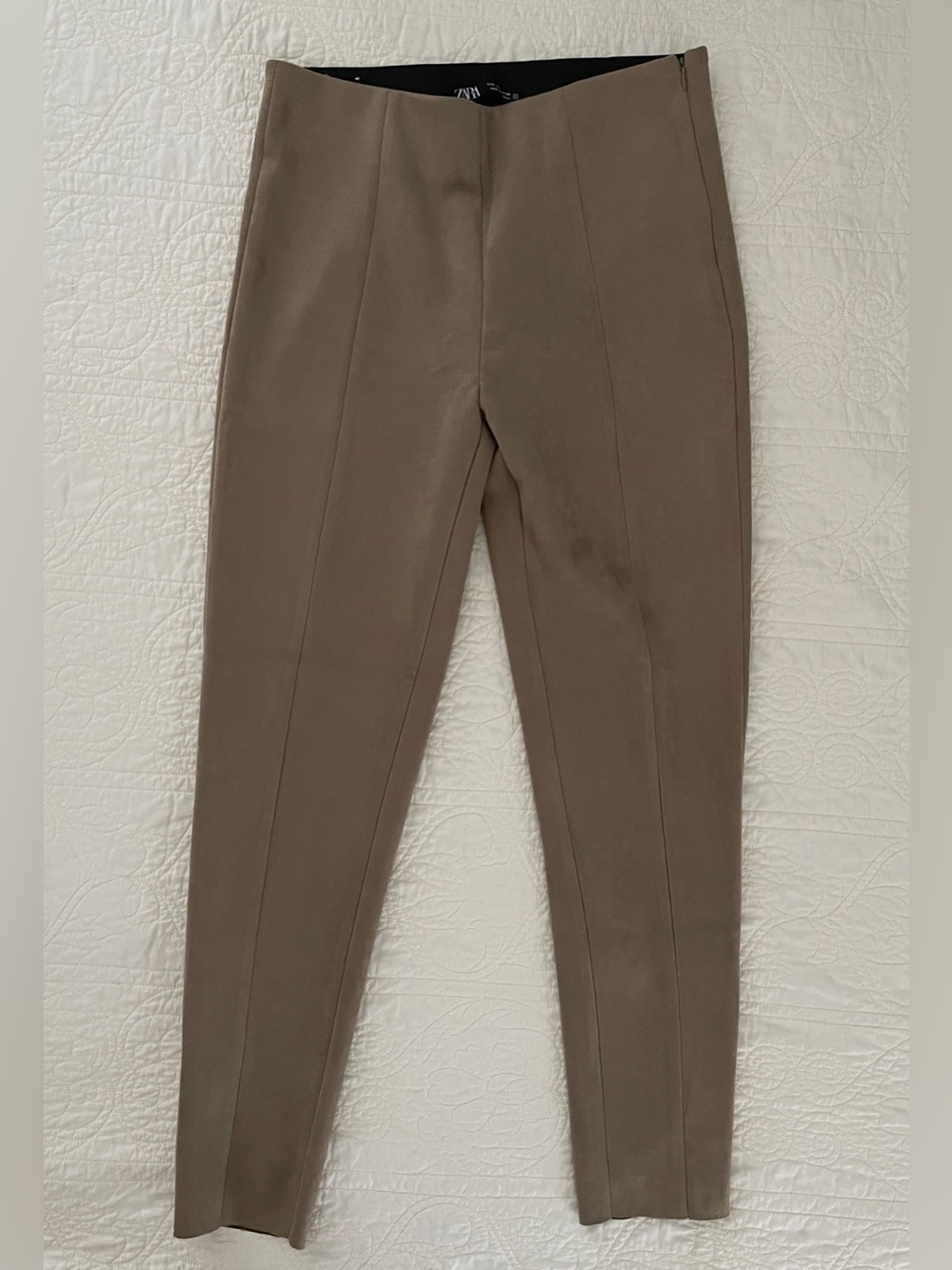 Zara Faux Suede Leggings Pants Brown Tan Size L Zip Ankle